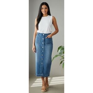 Bagatelle Collection Denim Midi Skirt Button Front Pockets Women's Size 6 NWT